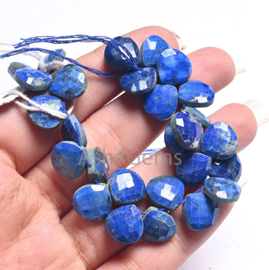 11 mm Natural Lapis Lazuli Faceted Heart Beads,7" Blue Lapis Heart Briolette Side Drill Gemstone Beads, Lapis Bead Jewelry Making Craft SALE (AG 18689 )