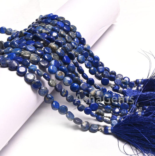 Natural Blue Lapis Smooth Coin Shape Gemstone Loose Beads,8" Lapis lazuli Plain Coin Handmade Straight Drill Beads, Lapis Bead Jewelry Craft
