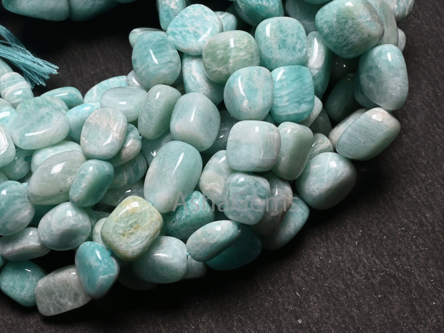 Fine Quality Amazonite Smooth Handmade Nugget Gemstone Loose Beads,9/18" Natural Blue Amazonite Tumble Graduation Size Bead Necklace Jewelry (AG 22305)