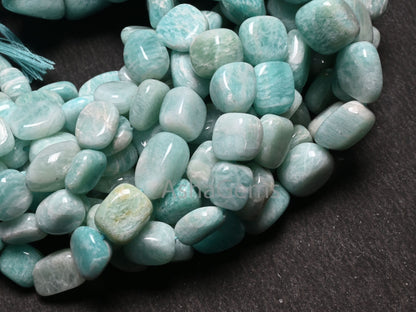 Fine Quality Amazonite Smooth Handmade Nugget Gemstone Loose Beads,9/18" Natural Blue Amazonite Tumble Graduation Size Bead Necklace Jewelry (AG 22305)