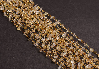 1,5,10,25 Feet Natural citrine Uncut Chip Beads Chain Gold Silver Plated Wire Wrapped Bulk Rosary Chain Citrine Uncut Beaded Chain Craft