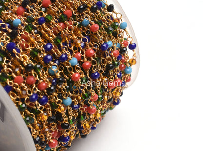 Beautiful Multi Disco Hydro Faceted Rondelle Beads Rosary Chain Gold Plated Wire Wrap Jewelry Making Beaded handmade Colorful Chains Jewelry