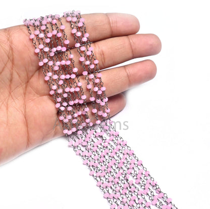 Rosary Chain black Plated Wire 3,5,10,50 Feet Pink Rose Quartz Hydro Faceted Rondelle Beaded Chain Jewelry Making Bulk Roll Wire Chain SALE