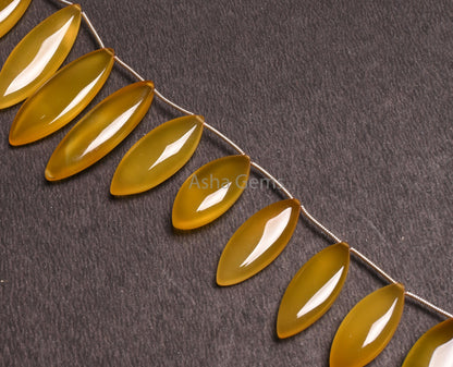 AAA Quality Chalcedony Fancy Marquise Shape Smooth Gemstone Beads, Yellow Chalcedony Handmade Marquise Side Drill Beads Jewelry Making Craft