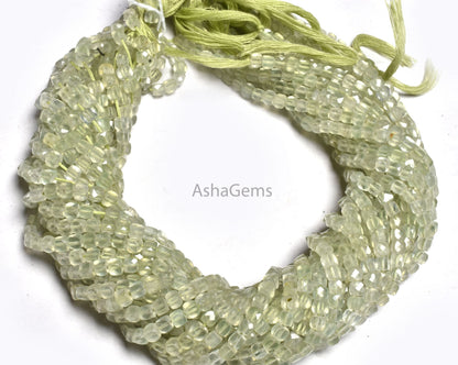 Beautiful Prehnite Faceted 3D Cube Box Beads,13" Strand,4mm, Beautiful Green Prehnite Box Shape Beads,Prehnite Loose Bead Jewelry Craft SALE