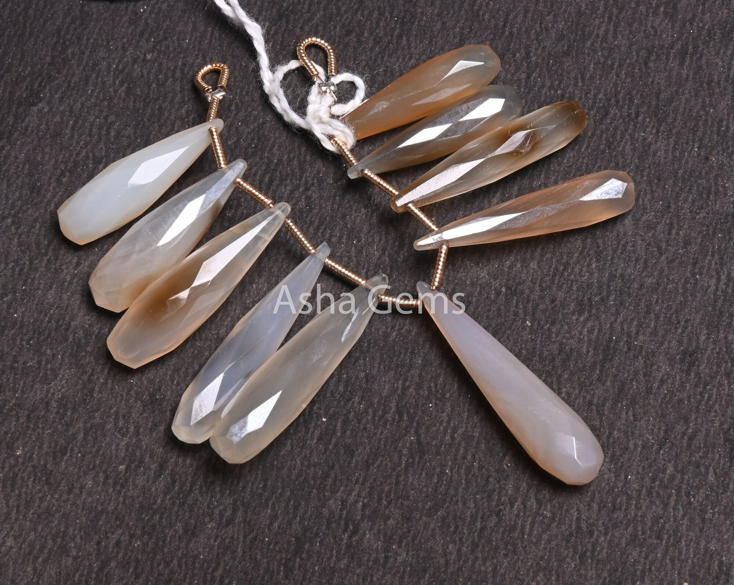 Shaded White Brown Fancy Long Pencil Drop Faceted Beads, Fine Bio Chalcedony Silver Coated Teardrop Briolette Gemstone Beads Jewelry Makings