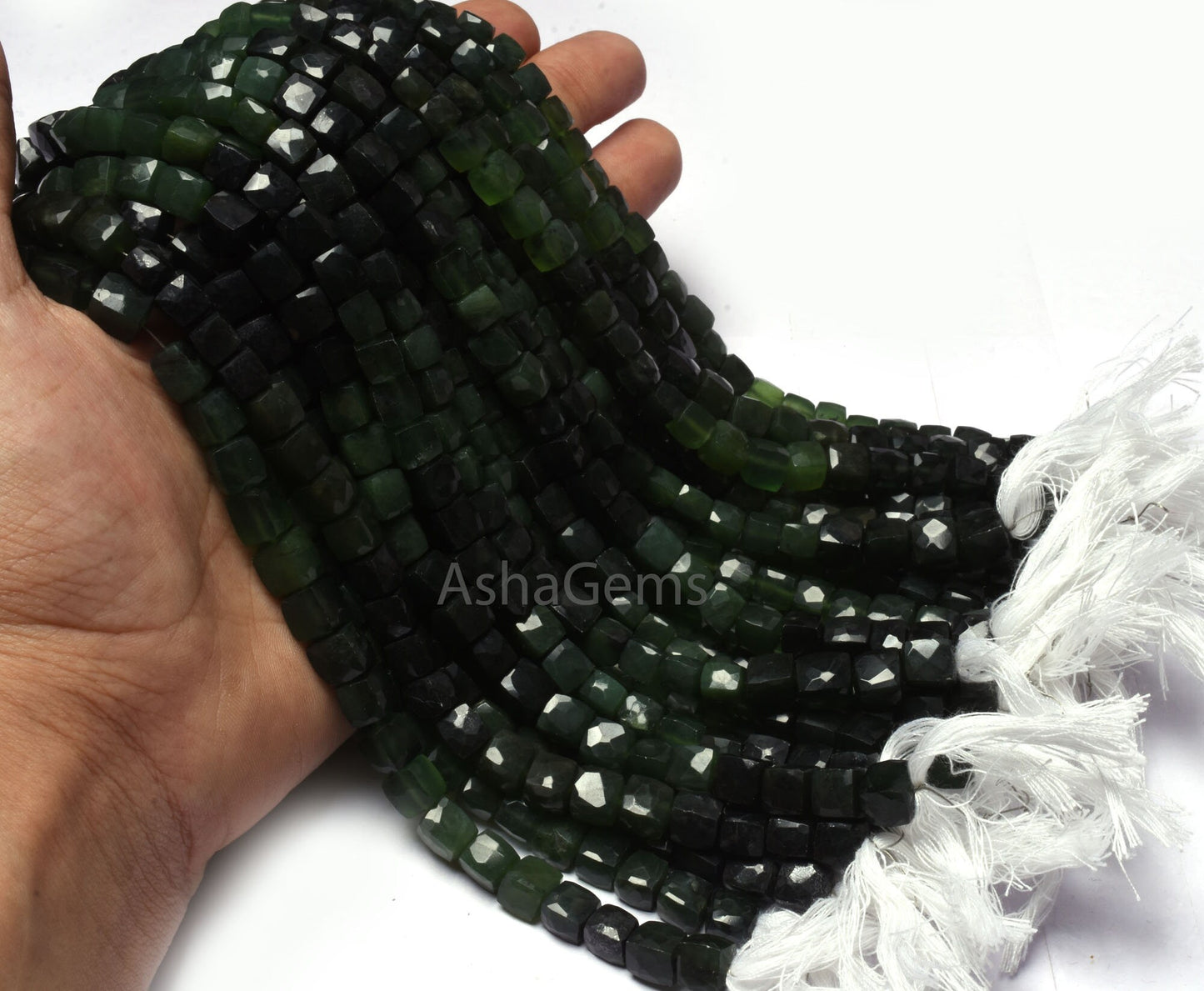 Beautiful Serpentine Faceted 3D Cube Box Beads,8"Strand Shaded Green Serpentine Cube Gemstone Beads Natural Serpentine Box Bead Jewelry SALE