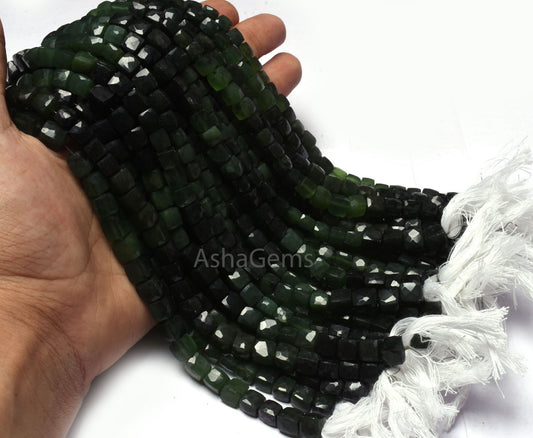 Beautiful Serpentine Faceted 3D Cube Box Beads,8"Strand Shaded Green Serpentine Cube Gemstone Beads Natural Serpentine Box Bead Jewelry SALE