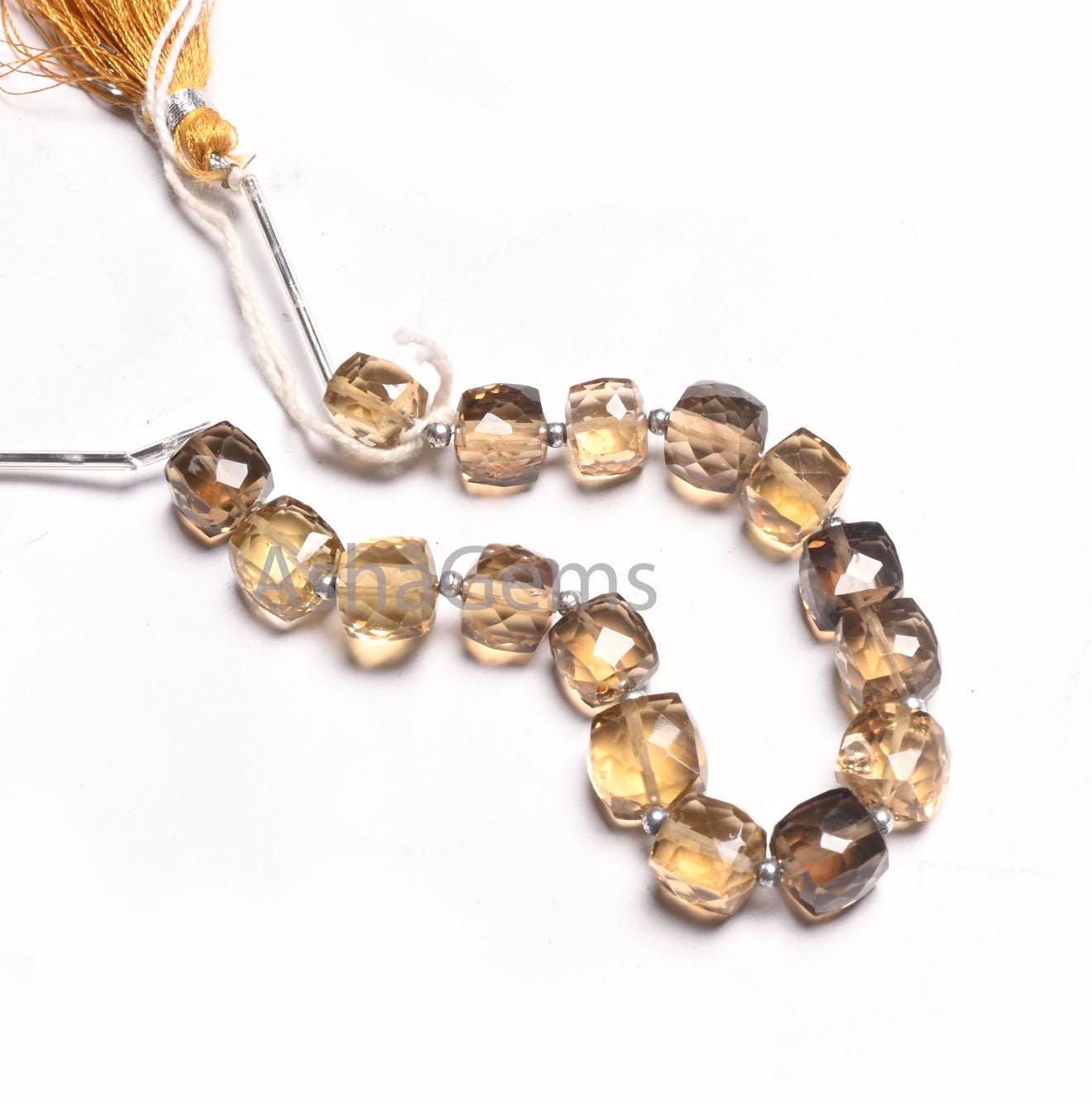 Beautiful Bear Quartz Faceted 3D Cube Box Beads,8.5-10.5mm Lemon Yellow Brown Bear quartz Cube Gemstone Beads, AAA Bear quartz Beads Jewelry