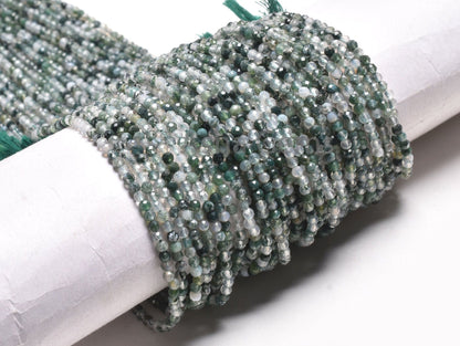 Rare Moss Green Agate Micro Cut Faceted Rondelle Gemstone Beads,2.8 mm Natural Moss agate Beads, Agate Machine Cut Bead Jewelry Crafts SALE