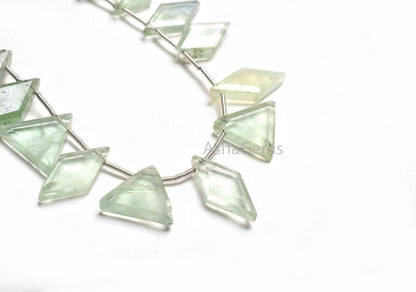 Green Fluorite Fancy Rhombus+ Trillion Shape Faceted Beads, Natural Fluorite Multi Shape Flat Fancy Side Drill Briolette Gemstone Beads SALE