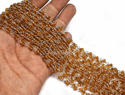 AAA Quality Brown Quartz Hydro Faceted Rondelle Beads Rosary Chain,3 mm Beaded Silver Plated Wire Wrap Bulk Roll Chain Jewelry Making Crafts