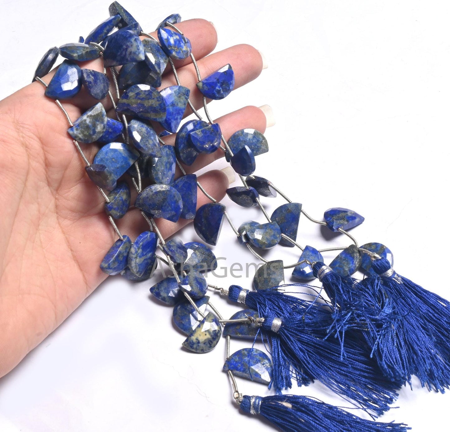 Beautiful Lapis Lazuli Fancy D Shape faceted Beads,8" Natural Blue Lapis Fancy Briolette Checker Cut Gemstone Loose Bead Jewelry Making SALE (AG 18674 )