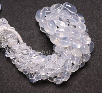 AAA Quality Ice Quartz Smooth Nugget Gemstone Loose Beads,9/18"Strand Natural White Ice Crystal Handmade Tumble Bead Necklace Making Jewelry