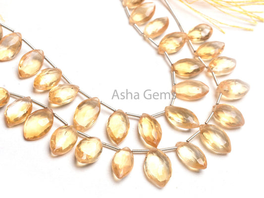 AAA Quality Citrine Faceted Marquise Shape Briolette Gemstone Beads, Natural Yellow Citrine Marquise Side Drill Beads, Citrine Bead Jewelry