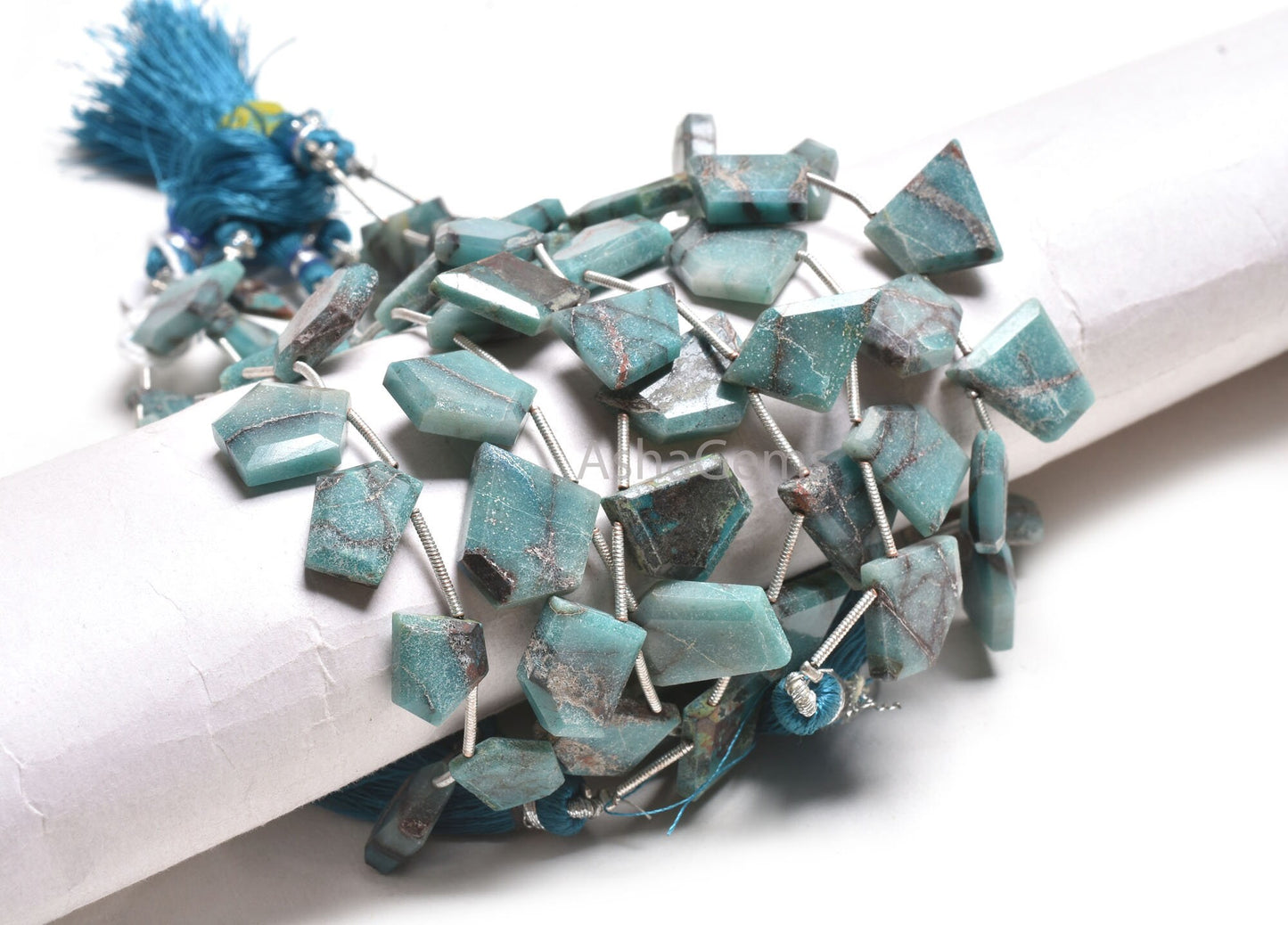 Chrysocolla Fancy Slice Shape Side Drill Gemstone Beads,11-16 mm Natural Blue Chrysocolla Flat Table Slice Faceted Bead Jewelry Making Craft
