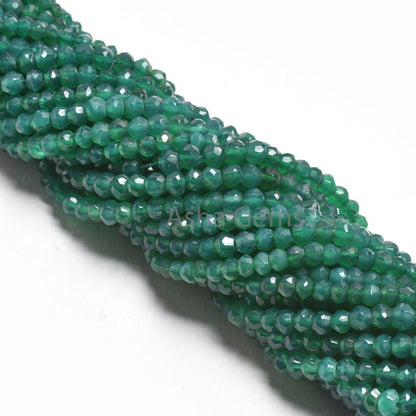 Beautiful Natural Green Onyx Faceted Rondelle Shape Gemstone Beads,13" Strand Green Onyx Beads, Fine Quality,Green Onyx Beads Jewelry Making