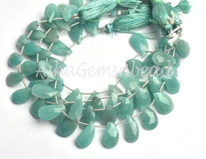 Natural Amazonite Fancy Mango Shape Faceted Gemstone Beads, Blue Amazonite Side Drill Fancy Keri Briolette Bead, Blue Amazonite Bead Jewelry
