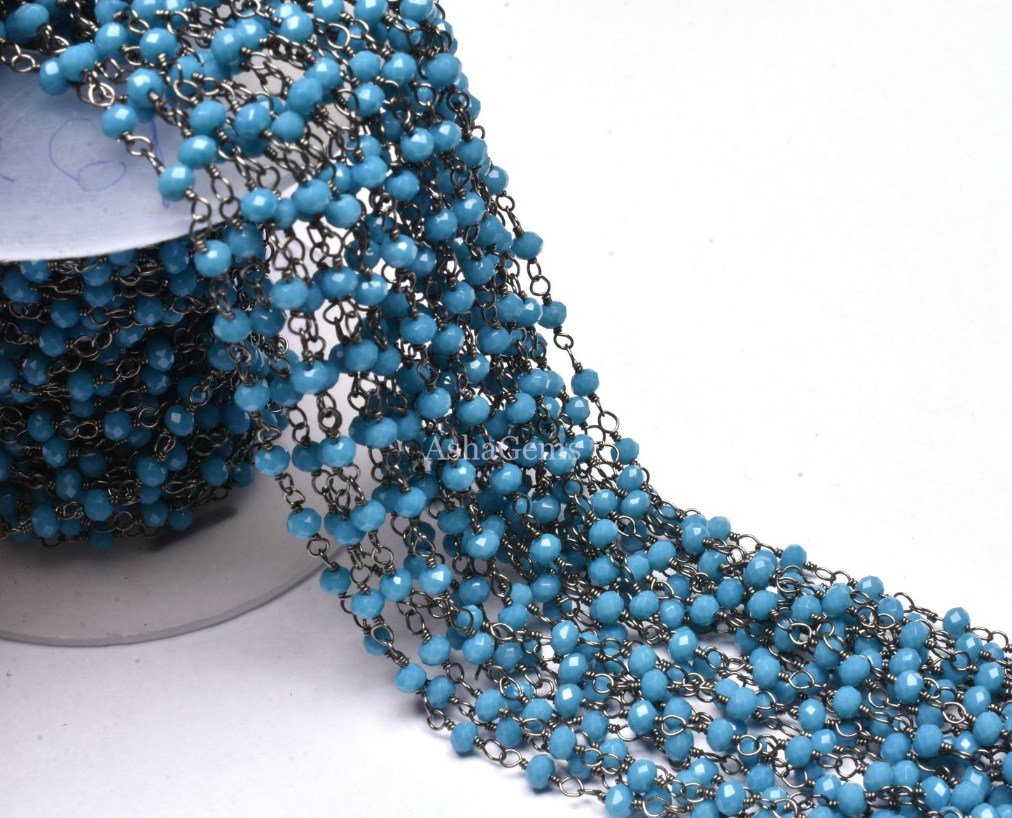 Chain Beautiful Blue Turquoise Hydro Rondelle Faceted Beads Rosary Chain,3 mm Black Plated Gunmetal Wire Jewelry Making Bulk Roll Chain Bead
