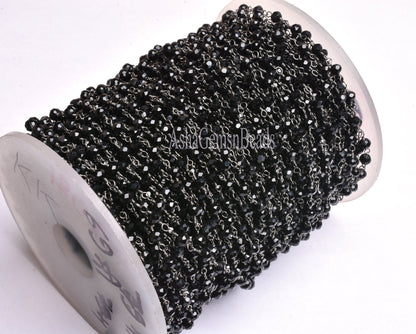 3,5,10,25,50 Feet, Gunmetal Black Spinel Hydro Faceted Rondelle Beaded Rosary Chain Jewelry Making Finding Wire Wrapped Chain,4mm,Chain Sale