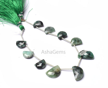 Emerald Fancy D shape Faceted Gemstone Beads,6"Strand Natural Green Emerald half moon Briolette Bead, Sakota emerald bead Jewelry Craft sale