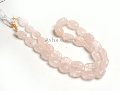 Natural Pink Rose Quartz Carving Oval Necklace Beads,15" Pink Rose Quartz Necklace Gemstone Handmade Carved Oval Straight Drill Bead Jewelry