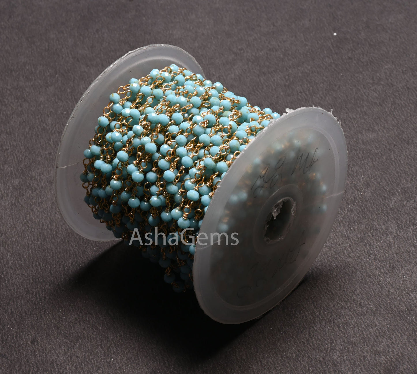 3,5,10,25 Ft,Blue Turquoise Hydro Rondelle Faceted Beaded Rosary Chain Gold Plated Wire,Jewelry Making,Finding,Size 3-3.5 mm,Bulk Roll Wire