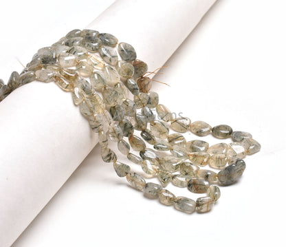 Natural Rutile Smooth Handmade Nugget Shape Gemstone Beads,8/16" Strand Shaded Rutile Plain Tumble Straight Drill Beads Jewelry Handicrafts