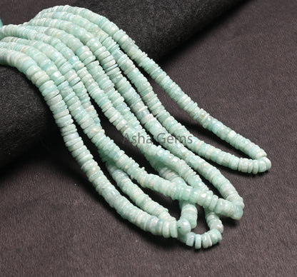Beautiful Amazonite Smooth Heishi Tyre shape beads, Natural Blue Amazonite Flat Wheel Handmade Gemstone Amazonite Center Drill beads Jewelry