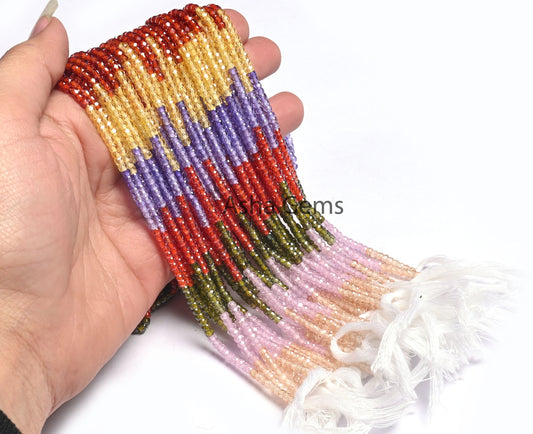 Beautiful Multi Color Zircon Micro Cut Beads,12.5" AAA Cubic Zircon Machine Cut Faceted Rondelle Gemstone Beads 3 mm, Jewelry Making Crafts