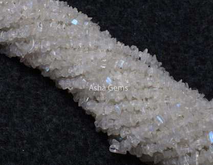 Fine Quality Rainbow Moonstone Uncut Chip Beads, Natural Blue Fire Rainbow Moonstone Bead, White Rainbow Smooth Raw Rough Chip Gemstone Bead