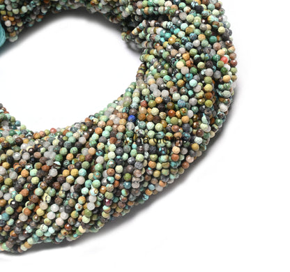 Natural Tibetan Turquoise Faceted Gemstone Beads,2.4mm Shaded Tibetan Blue Turquoise Micro Cut Rondelle Tiny Bead,13" Turquoise Bead Jewelry