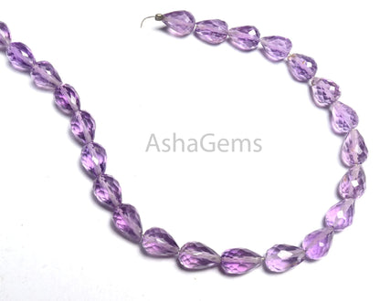 5-8 mm AAA Pink Amethyst Faceted Drop Shape Gemstone Beads, Fine Amethyst Indian Machine Cut Teardrop Briolette Straight Drill Beads Jewelry