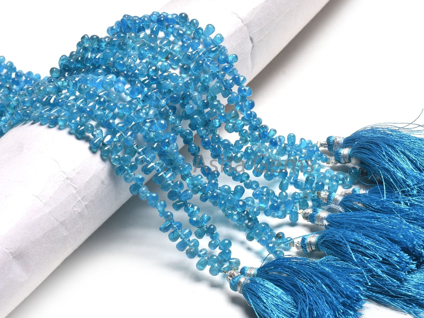 Natural Blue Apatite Smooth Drop Gemstone Side Drill Beads, Neon Apatite Plain Handmade Tiny Teardrop Handmade Gemstone Beads Jewelry Crafts