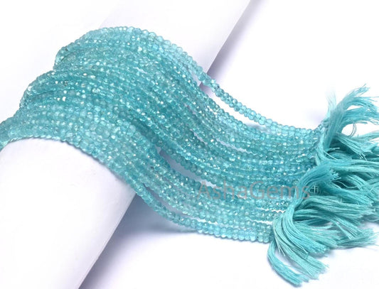 Beautiful Sky Blue Apatite Micro Cut Gemstone Beads, AAA Natural Apatite Faceted Rondelle Shape Apatite Beads Necklace Jewelry Making Crafts