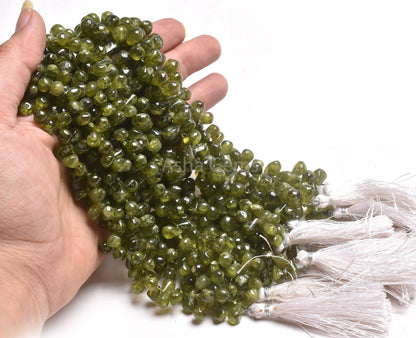 Beautiful Green Vessonite Smooth Teardrop Beads, Natural Vessonite Plain Drops Shape Gemstone Beads Handmade Vessonite Bead For Jewelry SALE