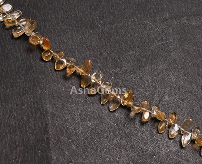 Natural Yellow Citrine Smooth Marquise cabochon Side Drill Beads,8" Fine Citrine Quartz Plain Handmade Marquise Gemstone Beads Jewelry Craft