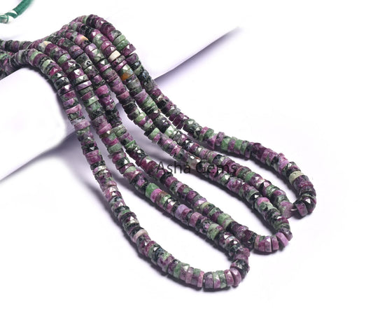 Natural Ruby Zoisite Faceted Heishi tyre Beads, Fine Ruby Zoisite Wheel Shape Beads Gemstone Flat Tyre Beads Necklace Jewelry Making Crafts