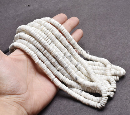 7 mm Beautiful Howlite Smooth Heishi Tyre Gemstone Beads, White Howlite Flat Wheel Shape Center Drill  Howlite Beads Jewelry Handicraft SALE