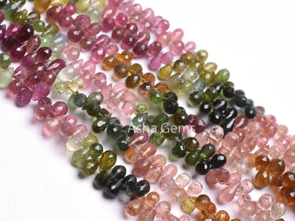 Natural Multi Tourmaline Faceted Drops Shape Gemstone Beads,Fine Tourmaline Beads Tourmaline Side Drill Teardrop Briolette Bead Jewelry SALE