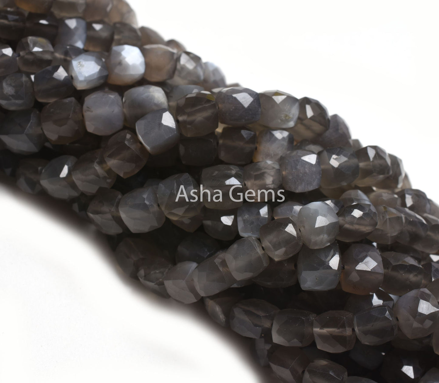 AAA Grey Moonstone Faceted Box Shape Beads,8" Strand Natural Moonstone 3D Cube Box Gemstone Beads, Grey Moonstone Beads Jewelry Making Craft