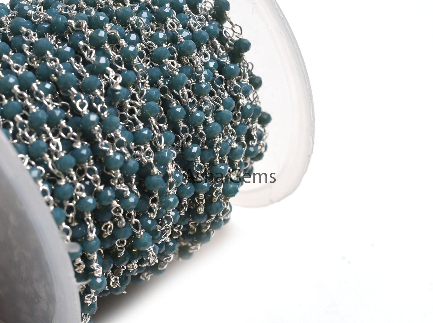 1,5,25, Ft Chain, Light Neon Blue Apatite Hydro Silver Plated Rosary Chain, Faceted Micro Cut Beads Chain Wire Bulk Finding Chain Jewelry