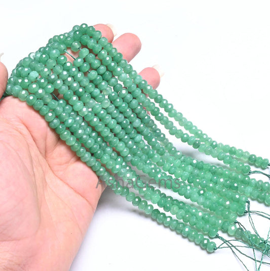 6 mm Beautiful Green Jade faceted Rondelle Beads,7/14" Fine Tree Green Jade Quartz machine cut Gemstone Loose Bead Jewelry Making Craft SALE
