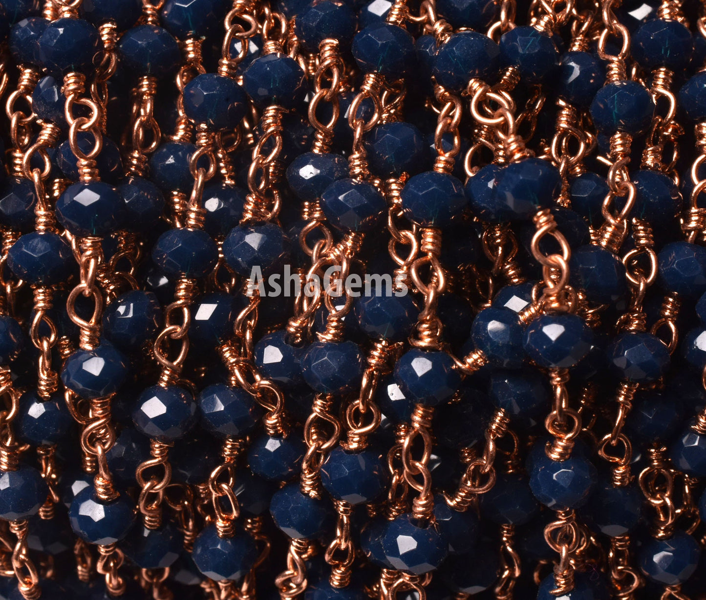 1,3,5,10,25 Feet Blue Sapphire Hydro Faceted Rondelle Beaded Rosary Chain,Rose Gold Metal Wire,Jewelry Making Finding,Chain 3-3.5mm SALE
