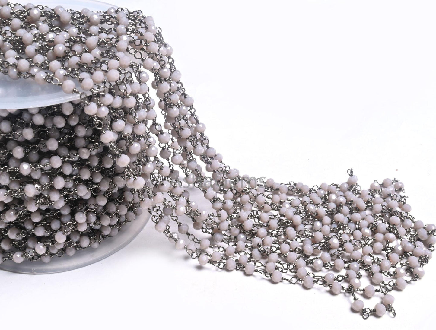 AAA Grey Moonstone Hydro Faceted Beads Rosary Chain By Feet,3 mm Black Plated Gunmetal Wire Wrap Rondelle Beaded Chain Jewelry making Crafts