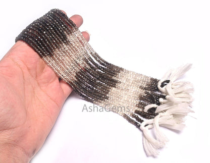 13"Strand Beautiful Natural Smoky Quartz Micro Cut Rondelle Faceted Gemstone Beads 3.5 mm, AAA Shaded Smoky Indian Machine Cut Beads Jewelry