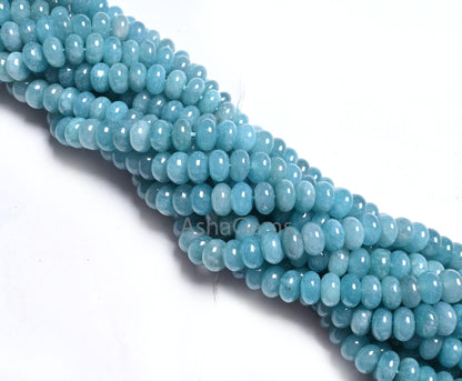 8mm Fine Neon Blue Color Jade Quartz Smooth Rondelle Shape Beads, Off Blue Quartz Plain Gemstone Loose Quartz Bead Jewelry Making Craft SALE