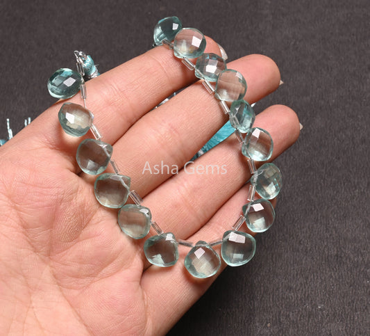 Beautiful Aquamarine Color Hydro faceted Heart Shape Beads,8.5" Aqua Blue Hydro fancy Heart Briolette Checker Cut Beads Jewelry Making Craft