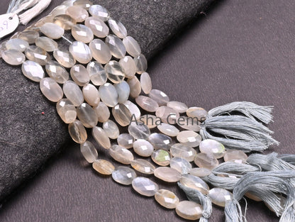9" Strand Natural Grey Moonstone faceted Indian Cut Oval Gemstone Beads, Moonstone Oval Briolette Beads, grey Moonstone Beads Jewelry Crafts