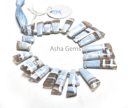 Beautiful Blue Boulder Opal fancy Long Slice Gemstone Beads,7.5" Boulder Opal Faceted 7 Shape Side Drill Beads, Opal Bead Jewelry Craft SALE